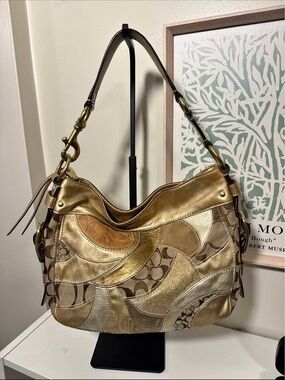 Coach Metallic Gold Patchwork Hobo Bag